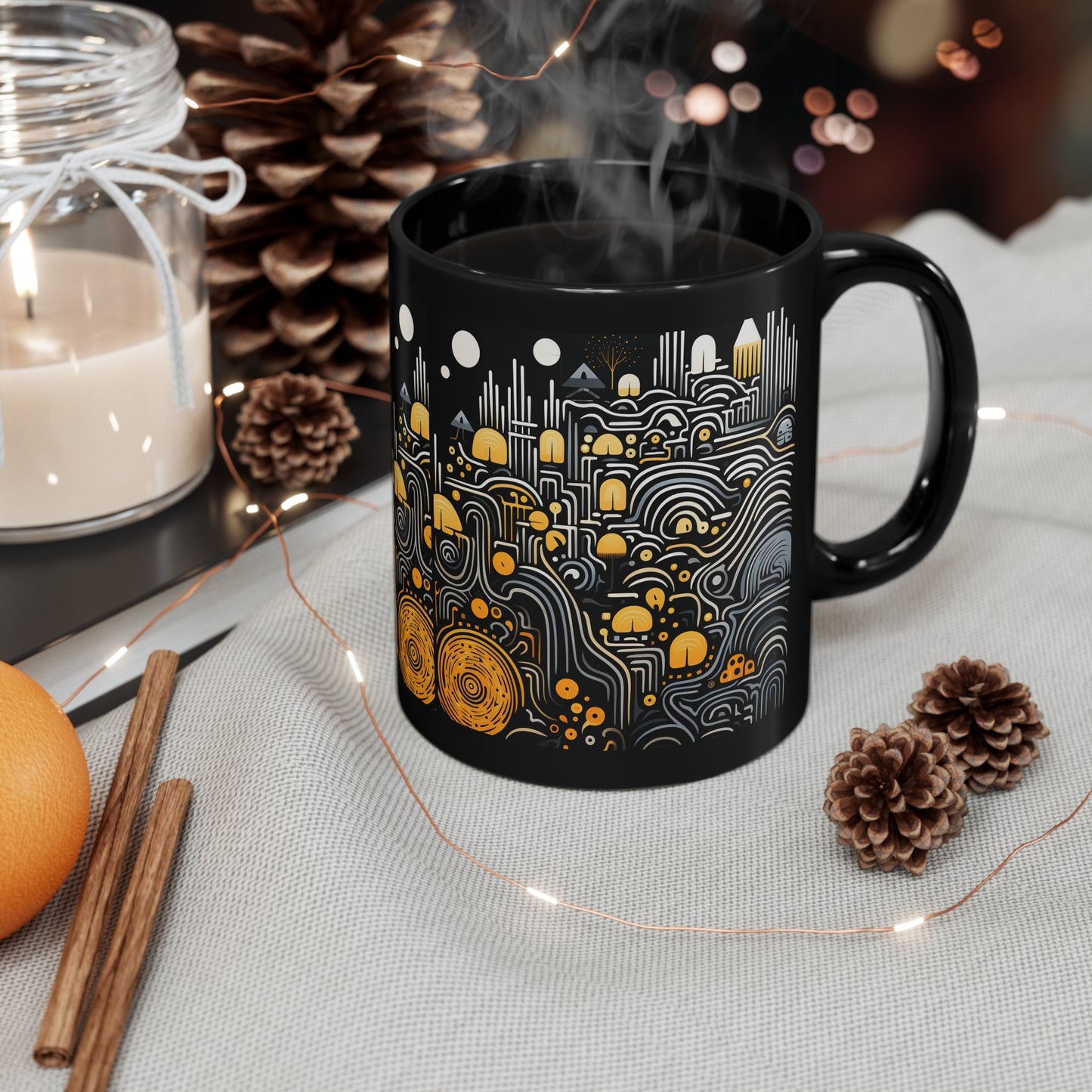 Taza de cerámica con toque artístico de 11 oz, taza negra