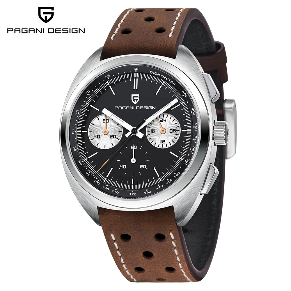 PAGANI DESIGN 2026 Retro Luxury Men's Watches Sports Chronograph VK63 Quartz Watch For Men AR Sapphire Waterproof Leather Clock