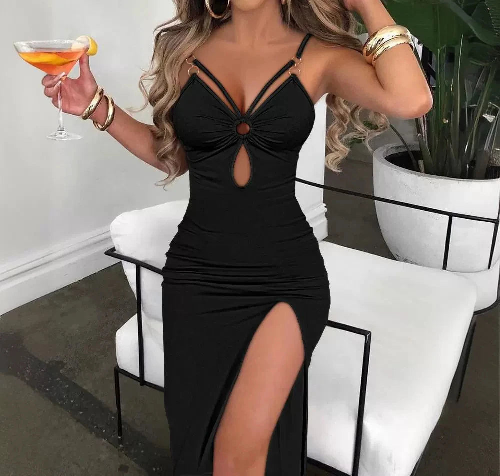 Vestido ajustado para mujer, ropa de calle, vestidos con abertura alta, moda versátil, falda corta sin mangas para mujer, verano 2024, nuevo