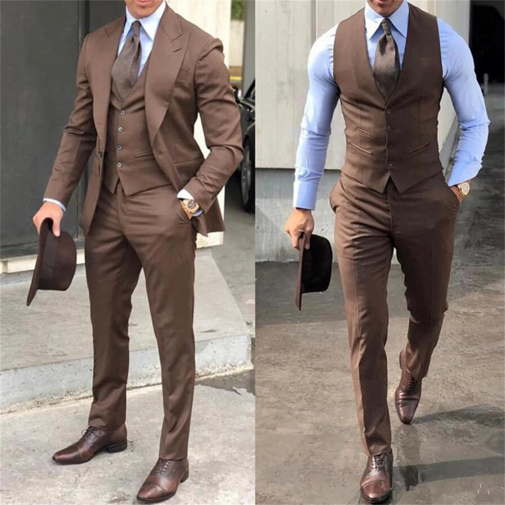 Traje clásico negro para hombre, 3 piezas, esmoquin con solapa de pico, conjunto de trajes de boda para padrinos de boda, chaqueta y pantalones de negocios.