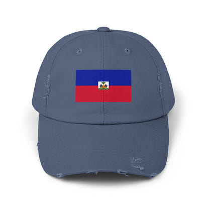 Haitian Flag Distressed Cap, Vintage Hat, Unisex Summer Accessory, Perfect for Holidays, Casual Wear, Gift Idea