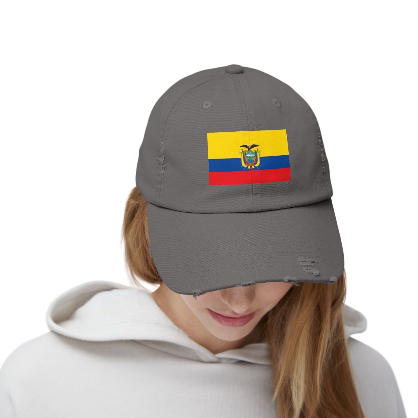 Ecuador-Flagge-Cap im Used-Look, Unisex-Freizeitmütze, Baseballkappe im Used-Look, Geschenk für Reisende, Sommeraccessoire, Outdoor-Ausrüstung