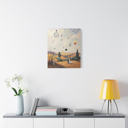 Dreamy Landscape Canvas Art - Musical Notes & Clock - Perfect for Home Décor