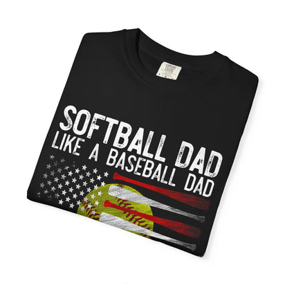 Unisex-T-Shirt mit sportlichem Flaggenmotiv, stückgefärbt, für Dad-Baseball- und Softballfans, lässiges Shirt, Geschenk für die Feiertage, Sommerkleidung, Strand-Feeling