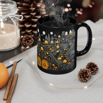 Taza de cerámica con toque artístico de 11 oz, taza negra