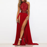 Women Sexy Sleeveless High Slit Long Dress Sexy Hollow Out Bodycon Party Lace Dress for NightClub Long Maxi Dress Vestido платье