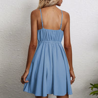 Nuevo vestido de tirantes con lazo para mujer, vestido de lino y algodón ajustado a la moda, vestido de verano informal de color liso