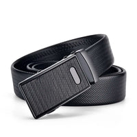 Men's Auto Buckle Business Belt - Textured PU Leather Strap, Metal Clasp Dress Belt Black (High Quality)