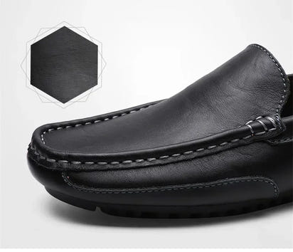 Mocasines informales transpirables de piel auténtica para hombre, zapatos de cuero sin cordones, formales, italianos, planos, para conducir
