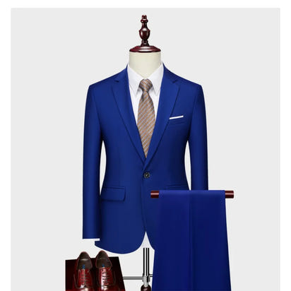 Suits Men Two Piece Sets Pant Set Blazer Turn Down Collar Full Sleeve Slim Fit Tight Waist Coat Long Pants Wedding Fabric Upgade