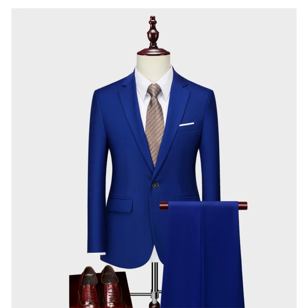 Suits Men Two Piece Sets Pant Set Blazer Turn Down Collar Full Sleeve Slim Fit Tight Waist Coat Long Pants Wedding Fabric Upgade