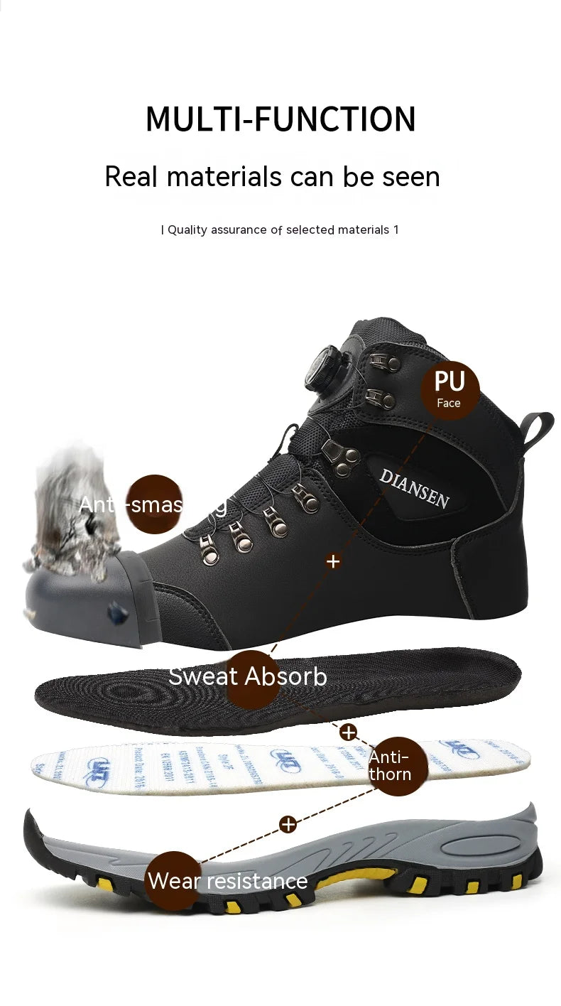 Zapatos de seguridad con botón giratorio, zapatillas de trabajo para hombre, zapatos indestructibles, zapatos de protección antipinchazos, botas de trabajo, botas tácticas.