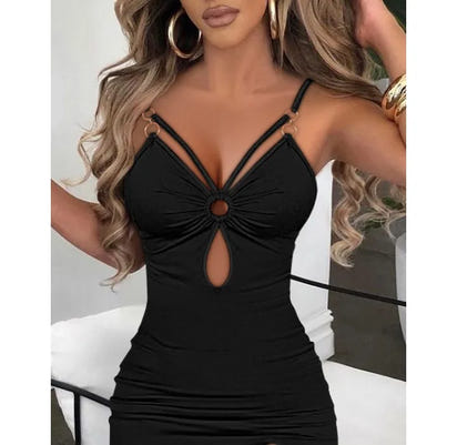 Vestido ajustado para mujer, ropa de calle, vestidos con abertura alta, moda versátil, falda corta sin mangas para mujer, verano 2024, nuevo