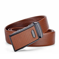 Men's Auto Buckle Business Belt - Textured PU Leather Strap, Metal Clasp Dress Belt Black (High Quality)