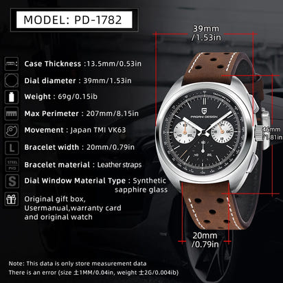 PAGANI DESIGN 2026 Retro Luxury Men's Watches Sports Chronograph VK63 Quartz Watch For Men AR Sapphire Waterproof Leather Clock