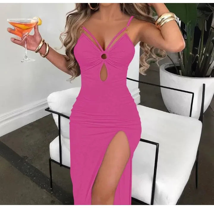 Vestido ajustado para mujer, ropa de calle, vestidos con abertura alta, moda versátil, falda corta sin mangas para mujer, verano 2024, nuevo