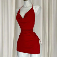 Vestido camisola sexy con cuello halter para mujer, vestido Spice Girl de verano, minivestido rojo sexy sin mangas con espalda descubierta Y2K, falda ajustada para mujer