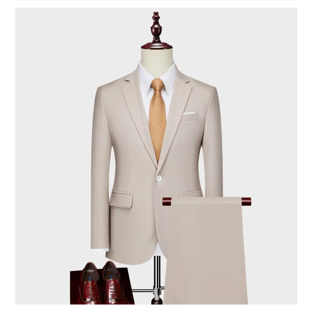 Suits Men Two Piece Sets Pant Set Blazer Turn Down Collar Full Sleeve Slim Fit Tight Waist Coat Long Pants Wedding Fabric Upgade