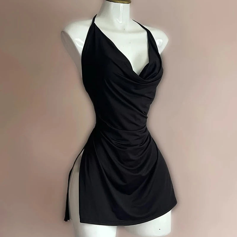 Vestido camisola sexy con cuello halter para mujer, vestido Spice Girl de verano, minivestido rojo sexy sin mangas con espalda descubierta Y2K, falda ajustada para mujer