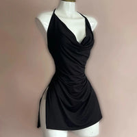 Vestido camisola sexy con cuello halter para mujer, vestido Spice Girl de verano, minivestido rojo sexy sin mangas con espalda descubierta Y2K, falda ajustada para mujer