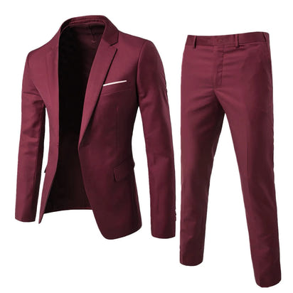 Suits Men Two Piece Sets Pant Set Blazer Turn Down Collar Full Sleeve Slim Fit Tight Waist Coat Long Pants Wedding Fabric Upgade