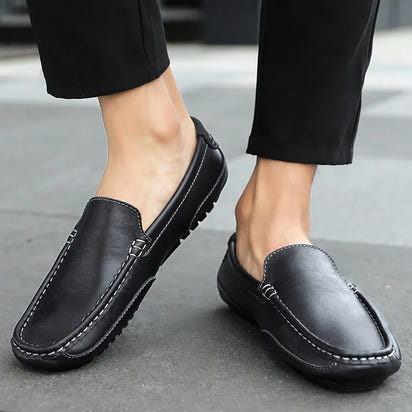 Mocasines informales transpirables de piel auténtica para hombre, zapatos de cuero sin cordones, formales, italianos, planos, para conducir