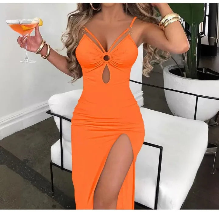Vestido ajustado para mujer, ropa de calle, vestidos con abertura alta, moda versátil, falda corta sin mangas para mujer, verano 2024, nuevo