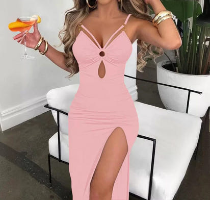 Vestido ajustado para mujer, ropa de calle, vestidos con abertura alta, moda versátil, falda corta sin mangas para mujer, verano 2024, nuevo