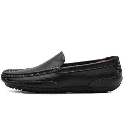 Mocasines informales transpirables de piel auténtica para hombre, zapatos de cuero sin cordones, formales, italianos, planos, para conducir