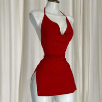 Vestido camisola sexy con cuello halter para mujer, vestido Spice Girl de verano, minivestido rojo sexy sin mangas con espalda descubierta Y2K, falda ajustada para mujer