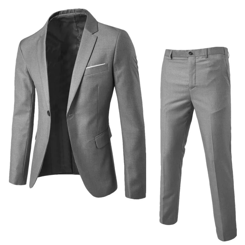 Suits Men Two Piece Sets Pant Set Blazer Turn Down Collar Full Sleeve Slim Fit Tight Waist Coat Long Pants Wedding Fabric Upgade