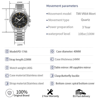 PAGANI DESIGN Retro Moon Wristwatches Mens Luxury Chronograph Quartz Watch For Men AR Sapphire Mirror Sports Reloj Hombre 2026