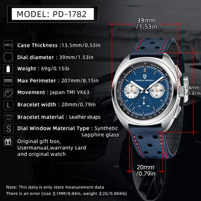 PAGANI DESIGN 2026 Retro Luxury Men's Watches Sports Chronograph VK63 Quartz Watch For Men AR Sapphire Waterproof Leather Clock