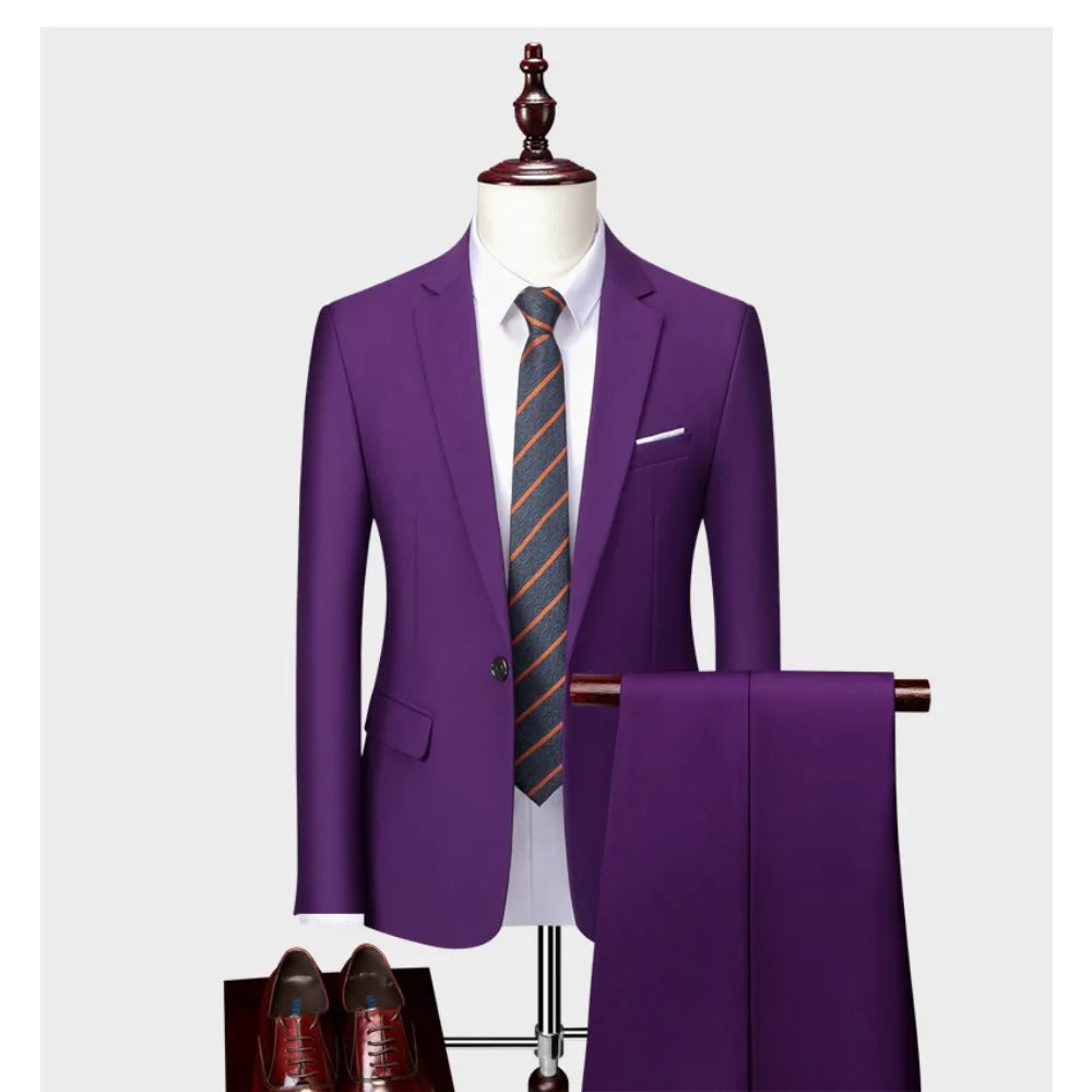 Suits Men Two Piece Sets Pant Set Blazer Turn Down Collar Full Sleeve Slim Fit Tight Waist Coat Long Pants Wedding Fabric Upgade