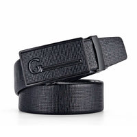 Men's Auto Buckle Business Belt - Textured PU Leather Strap, Metal Clasp Dress Belt Black (High Quality)