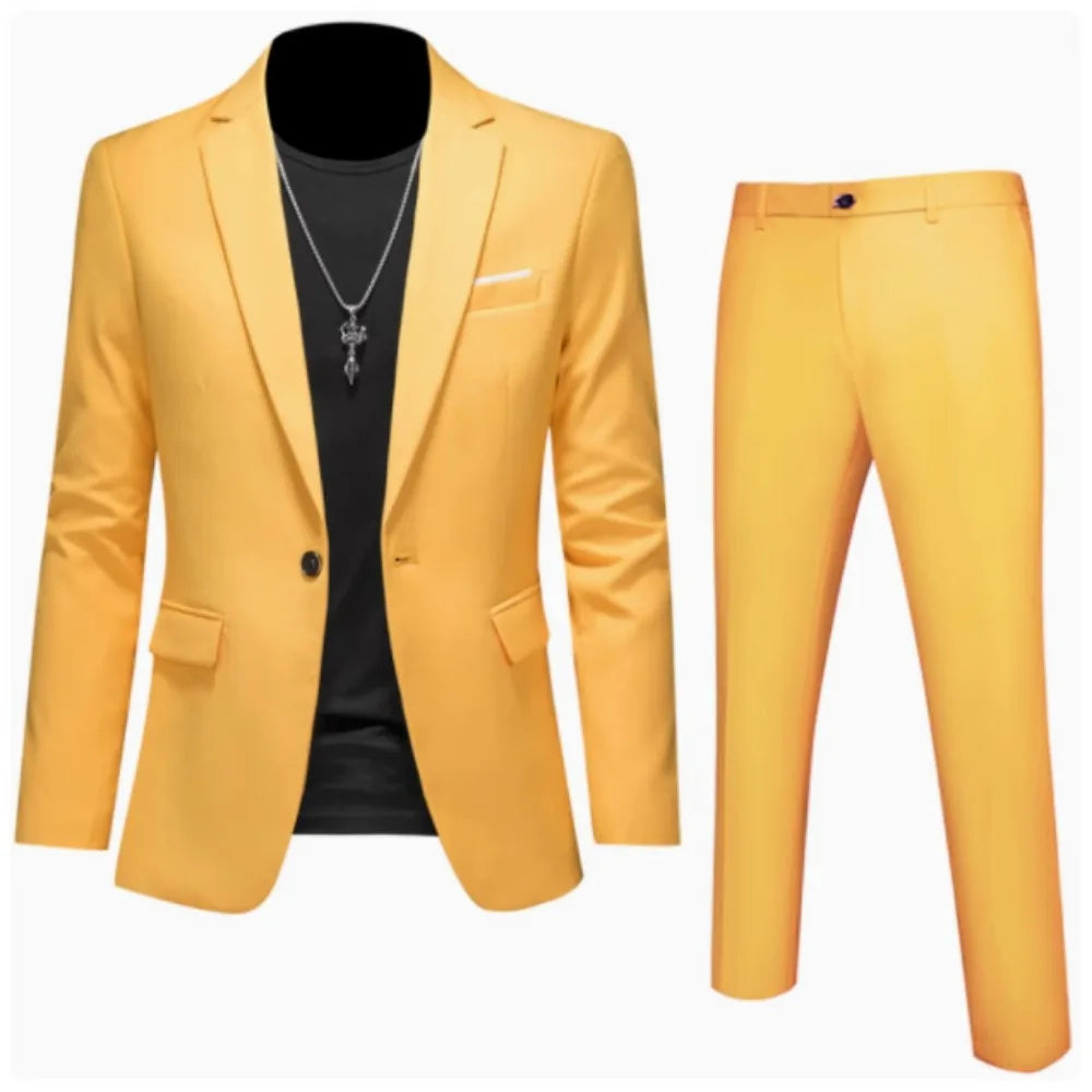 Suits Men Two Piece Sets Pant Set Blazer Turn Down Collar Full Sleeve Slim Fit Tight Waist Coat Long Pants Wedding Fabric Upgade