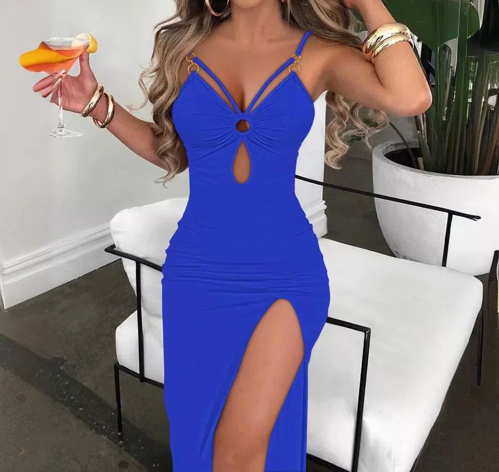 Vestido ajustado para mujer, ropa de calle, vestidos con abertura alta, moda versátil, falda corta sin mangas para mujer, verano 2024, nuevo