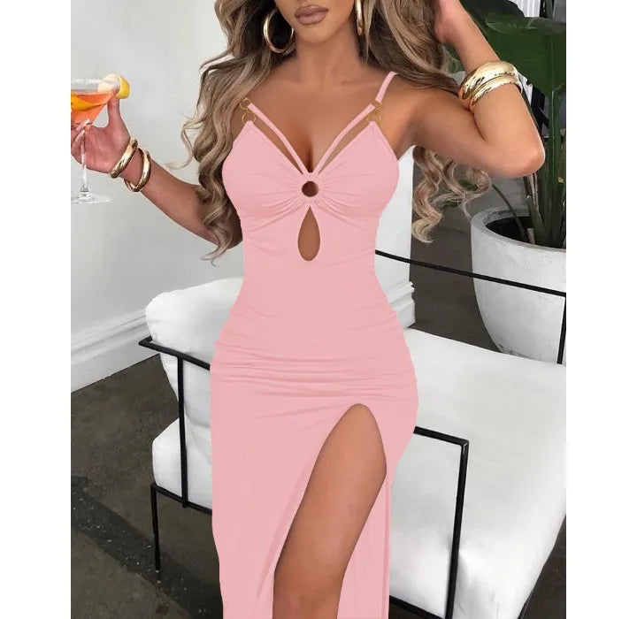 Vestido ajustado para mujer, ropa de calle, vestidos con abertura alta, moda versátil, falda corta sin mangas para mujer, verano 2024, nuevo