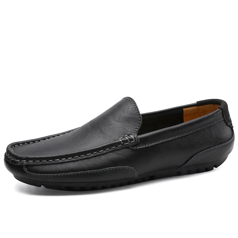 Mocasines informales transpirables de piel auténtica para hombre, zapatos de cuero sin cordones, formales, italianos, planos, para conducir