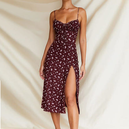 Elegante vestido con estampado floral y tirantes finos para mujer 2024, camisola con escote en V profundo, ropa de mujer