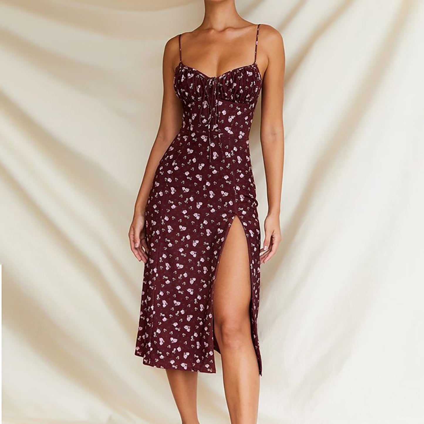 Elegante vestido con estampado floral y tirantes finos para mujer 2024, camisola con escote en V profundo, ropa de mujer