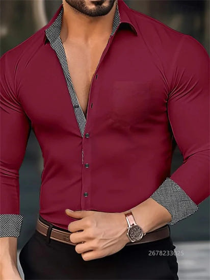 Camisa de negocios para hombre, con solapa, color negro, blanco y gris, manga larga con botones para exteriores, tela suave de alta calidad, tallas XS-6XL