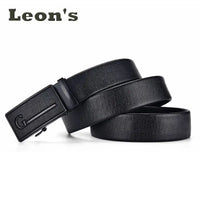 Men's Auto Buckle Business Belt - Textured PU Leather Strap, Metal Clasp Dress Belt Black (High Quality)