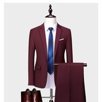 Suits Men Two Piece Sets Pant Set Blazer Turn Down Collar Full Sleeve Slim Fit Tight Waist Coat Long Pants Wedding Fabric Upgade