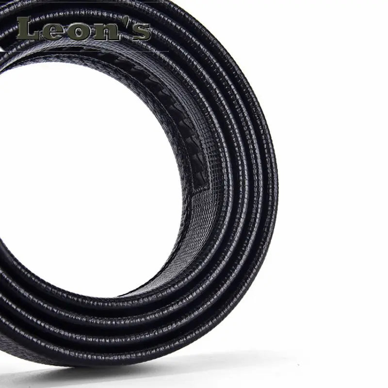 Men's Auto Buckle Business Belt - Textured PU Leather Strap, Metal Clasp Dress Belt Black (High Quality)