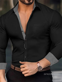 Camisa de negocios para hombre, con solapa, color negro, blanco y gris, manga larga con botones para exteriores, tela suave de alta calidad, tallas XS-6XL