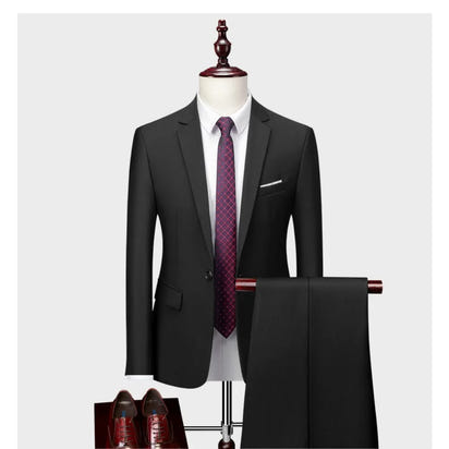 Suits Men Two Piece Sets Pant Set Blazer Turn Down Collar Full Sleeve Slim Fit Tight Waist Coat Long Pants Wedding Fabric Upgade