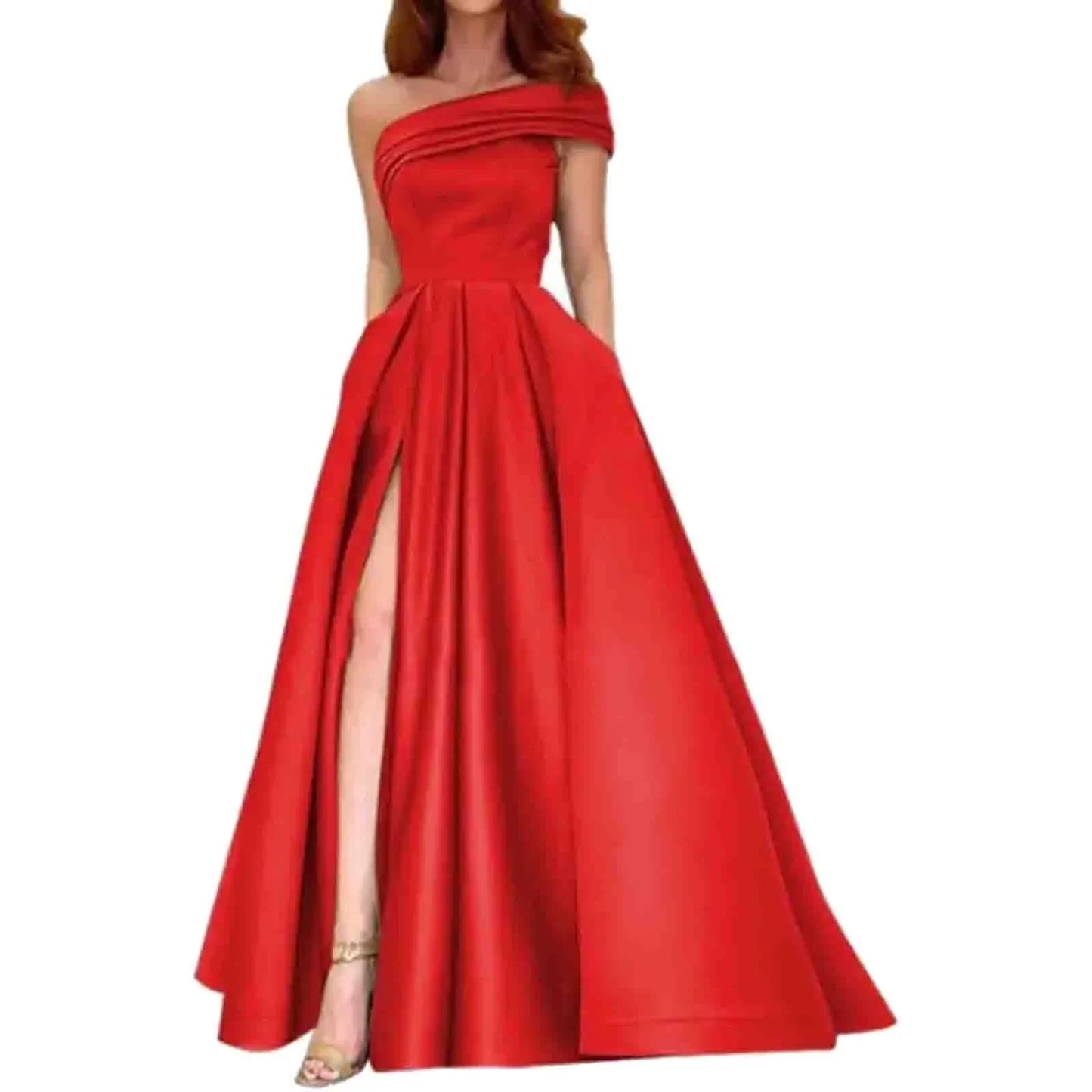 Women's Wedding Guest Dresses One Shoulder Satin Evening Dress High Waist Split Birthday Party Dress For Women فساتين سهرة