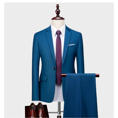 Suits Men Two Piece Sets Pant Set Blazer Turn Down Collar Full Sleeve Slim Fit Tight Waist Coat Long Pants Wedding Fabric Upgade