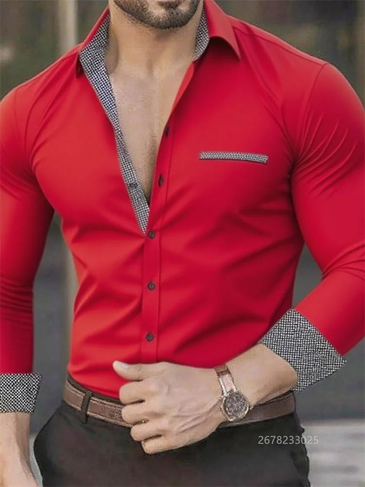 Camisa de negocios para hombre, con solapa, color negro, blanco y gris, manga larga con botones para exteriores, tela suave de alta calidad, tallas XS-6XL